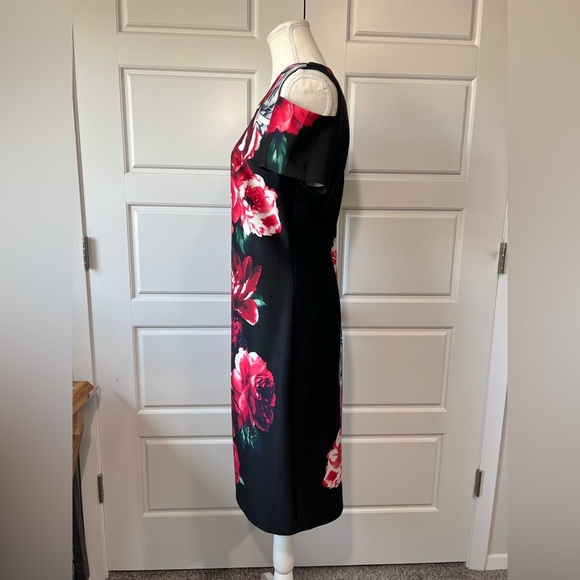 Enfocus Studio 8 Rose Floral Black Cold Shoulder Midi Dress - Picture 3 of 7